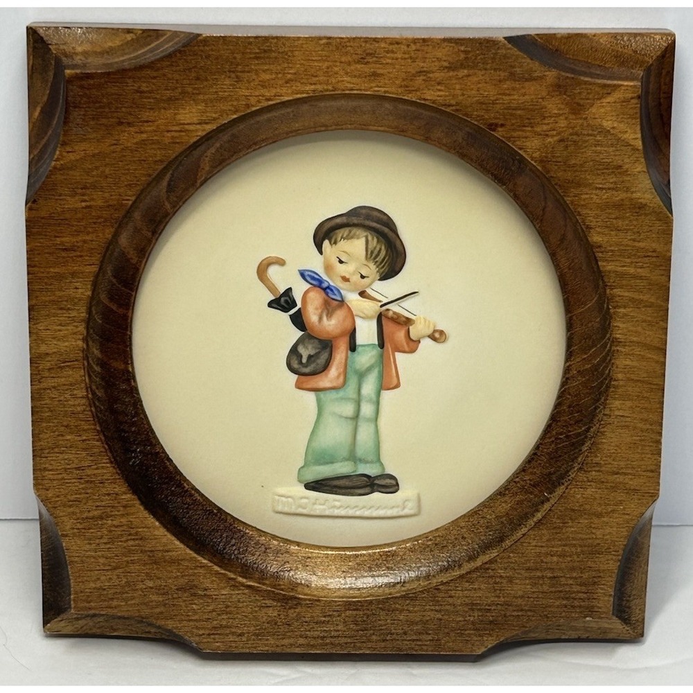 Hummel Plate‎ "Little Music Maker" Little Fiddler With Wood Frame 1st Edition 5"